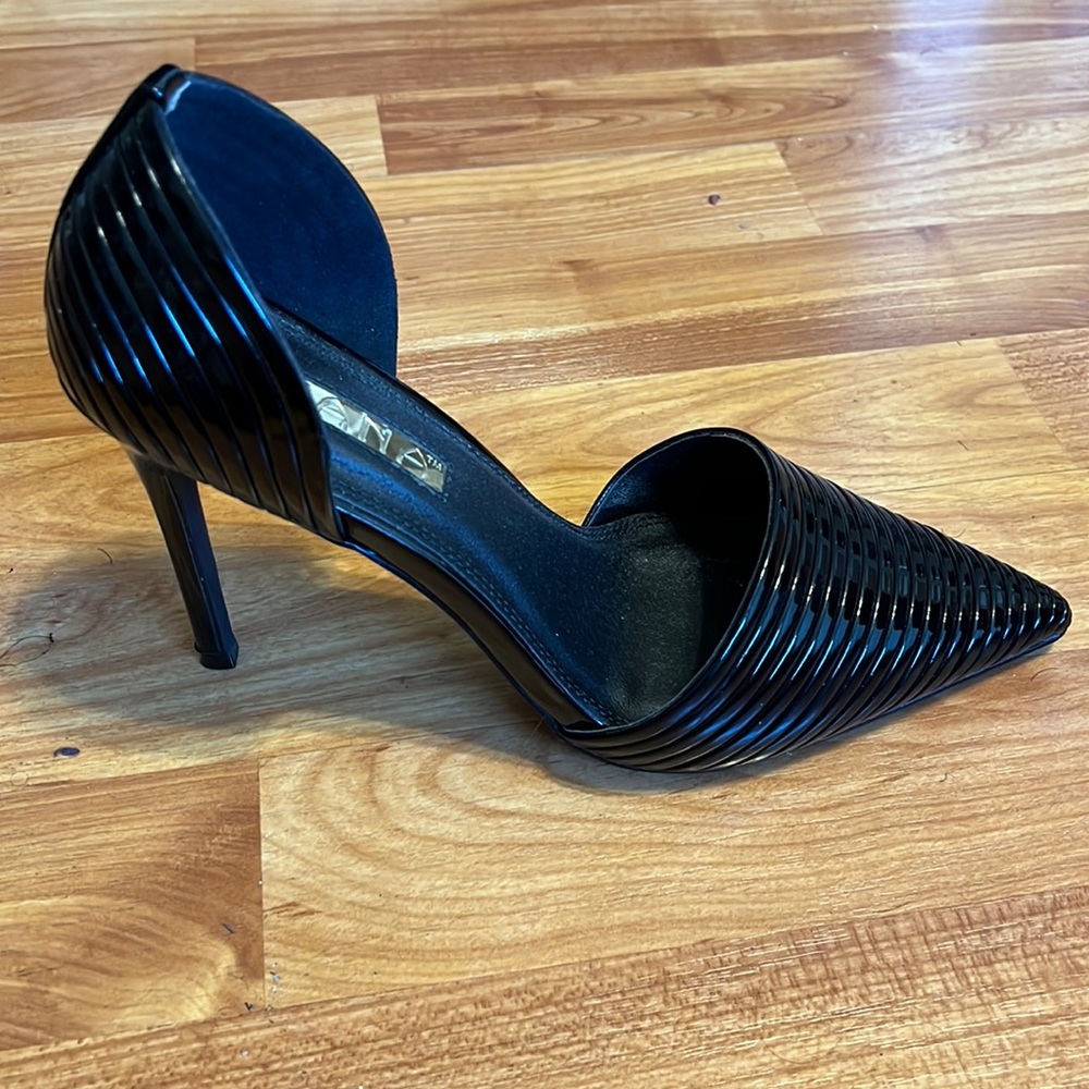 Black patent leather stilettos